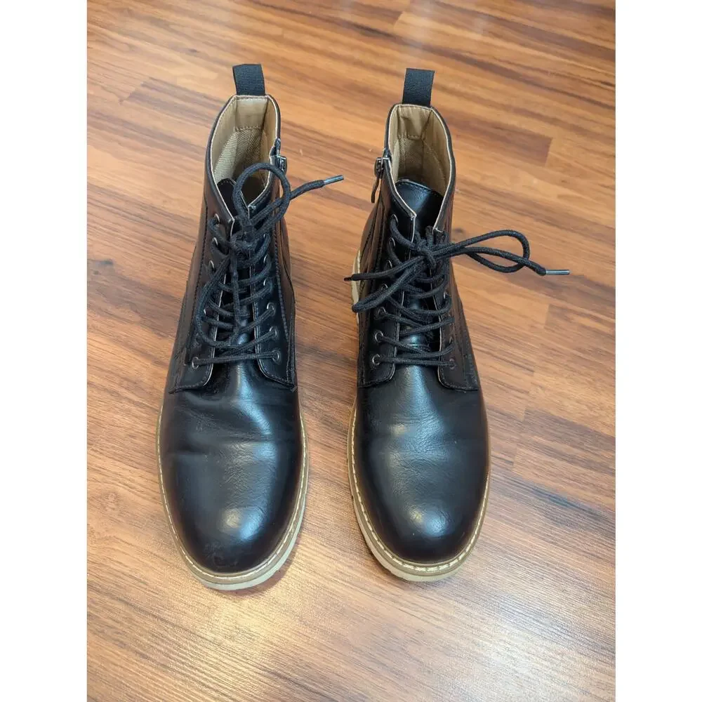Steve Madden Mens Lace Up Combat Boots Size 12 Black Minimalist Grunge
